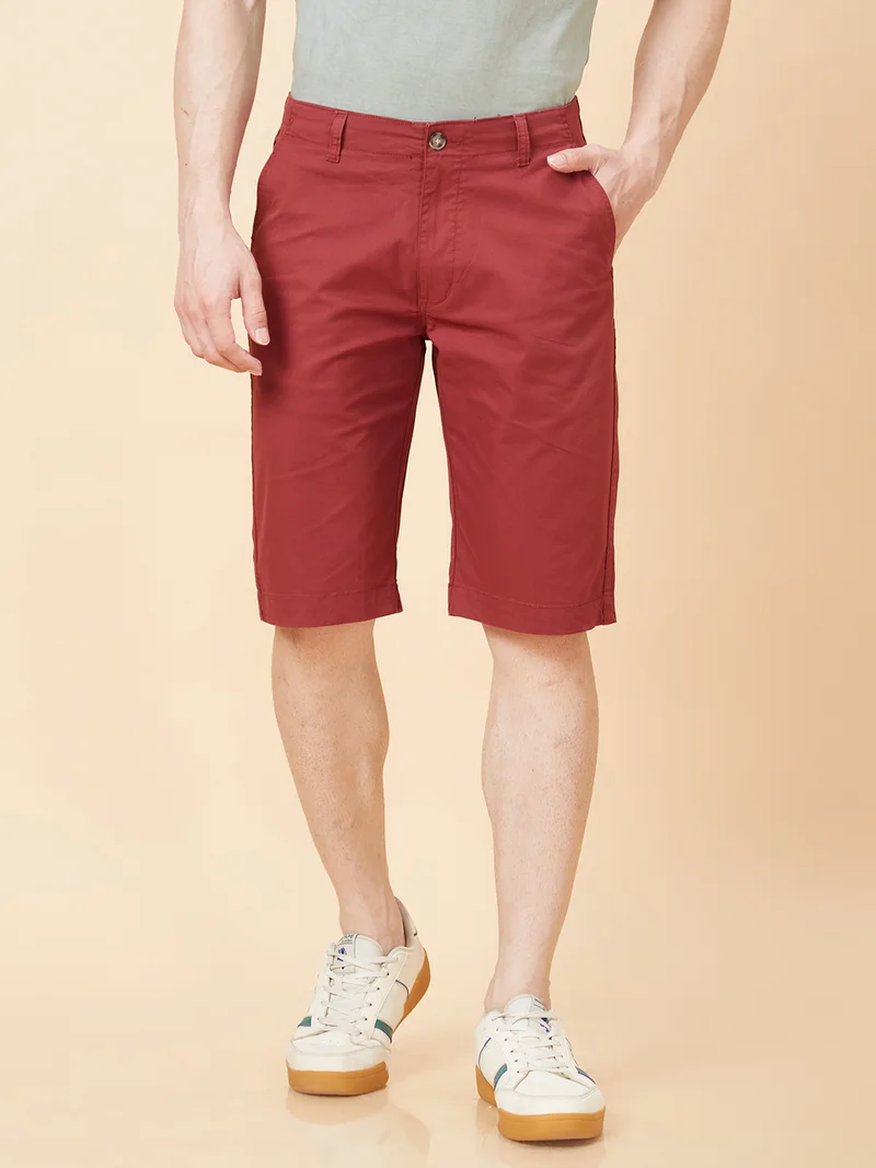 globus Globus Men Maroon Solid Regular Fit Chino Short